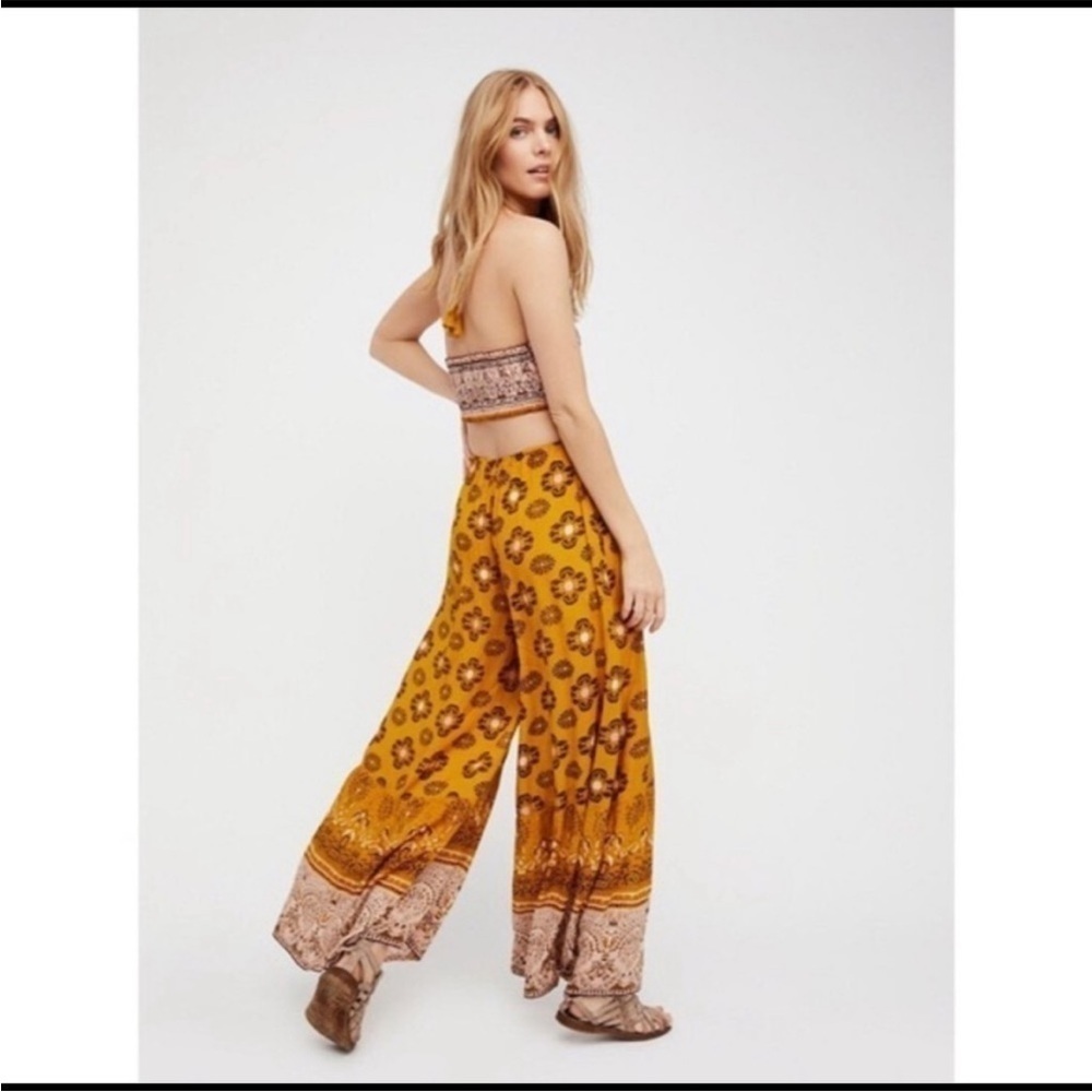 Free People Mariabelle Yellow Mustard Jumpsuit Boho Moroccan XS - Picture 2 of 15